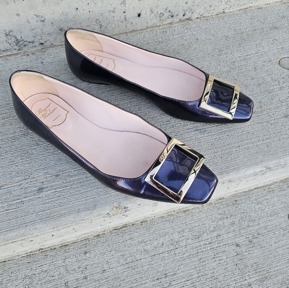 Roger Vivier Belle Vivier Flats with Gold Buckle